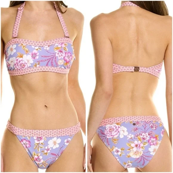 Nanette Lepore Brielle lavender multicolor floral bandeau bikini set - Picture 14 of 15